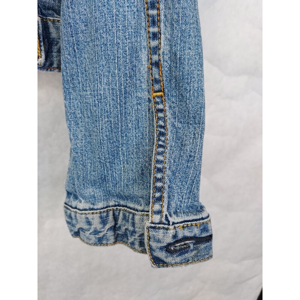 LEVI STRAUSS Signature Jean Jacket Girls L 12/14 Trucker Denim Patches Grunge - Picture 10 of 16
